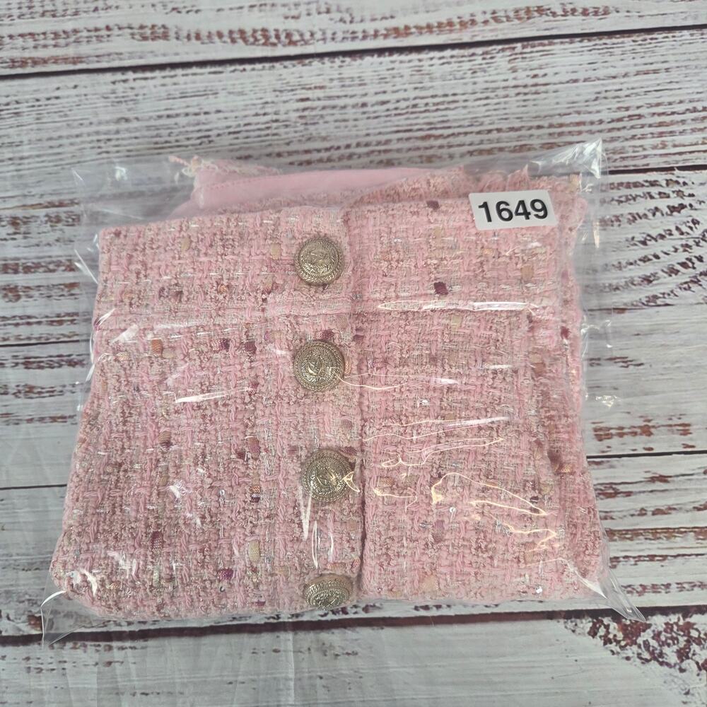 Generation Love Lizzy Tweed Light Pink Shorts L High Rise Fringe Hem Kawaii Twee - Picture 15 of 15